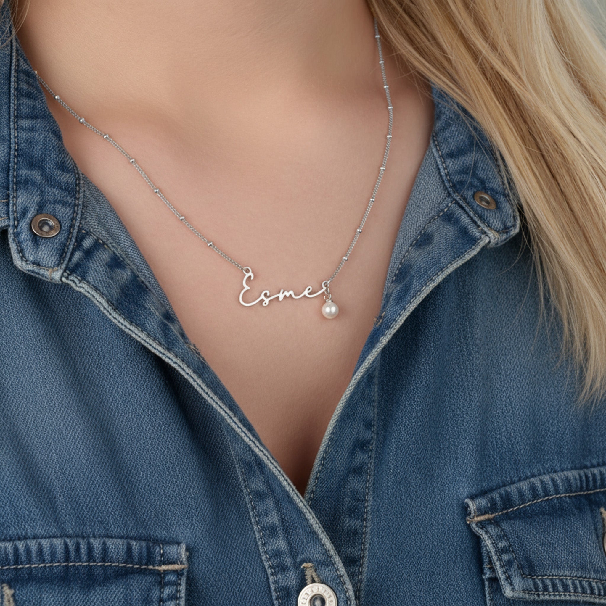 Sterling Silver / Style 1 / 15" Inches Necklace Custom Name Necklace & Freshwater Pearl Charm HBD Elegant Pearl Pendant Necklace – Single Pearl on Gold or Silver Chain