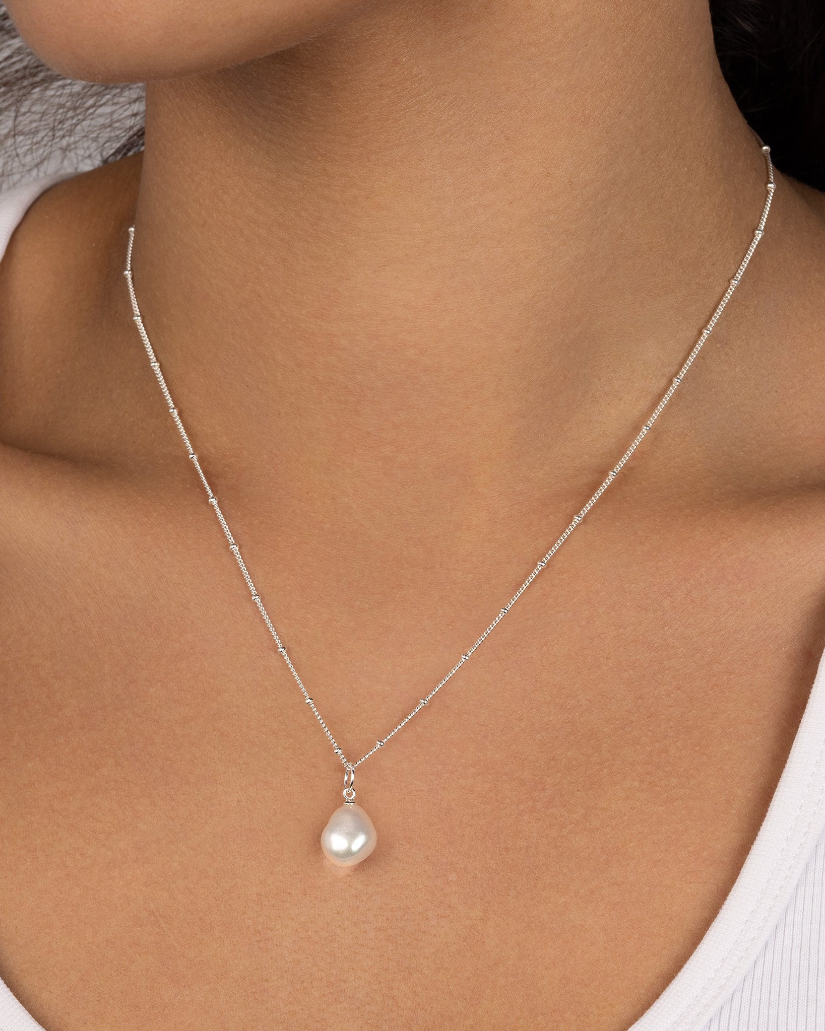 Sterling Silver / Style 1 / 18" Inches Necklace Freshwater Pearl Charm Necklace HBD Freshwater Pearl Charm Necklace in 18k Gold or Sterling Silver