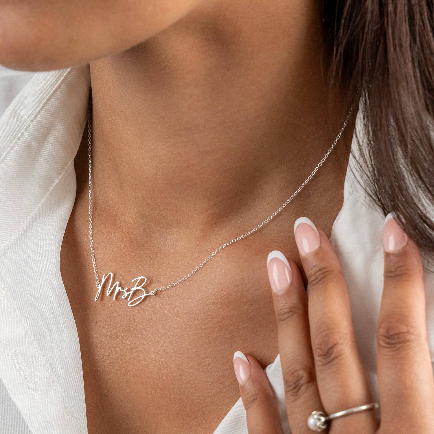 Sterling Silver / Style 1 / 18" Inches Necklace Personalised Mrs Necklace HBD Personalised Mrs Necklace in Gold, Silver or Vermeil – Bridal Name Jewellery Gift