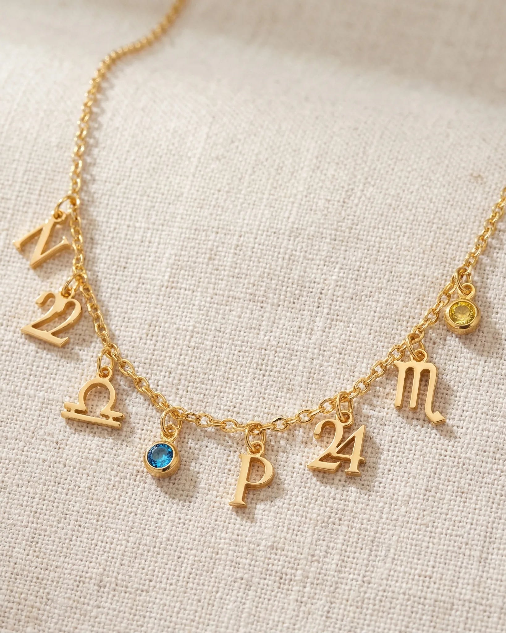 Necklace Story Necklace with Initial, Zodiac, Birthstone & Multiple Charms HBD Story Necklace with Initial, Zodiac, Birthstone & Multiple Charms