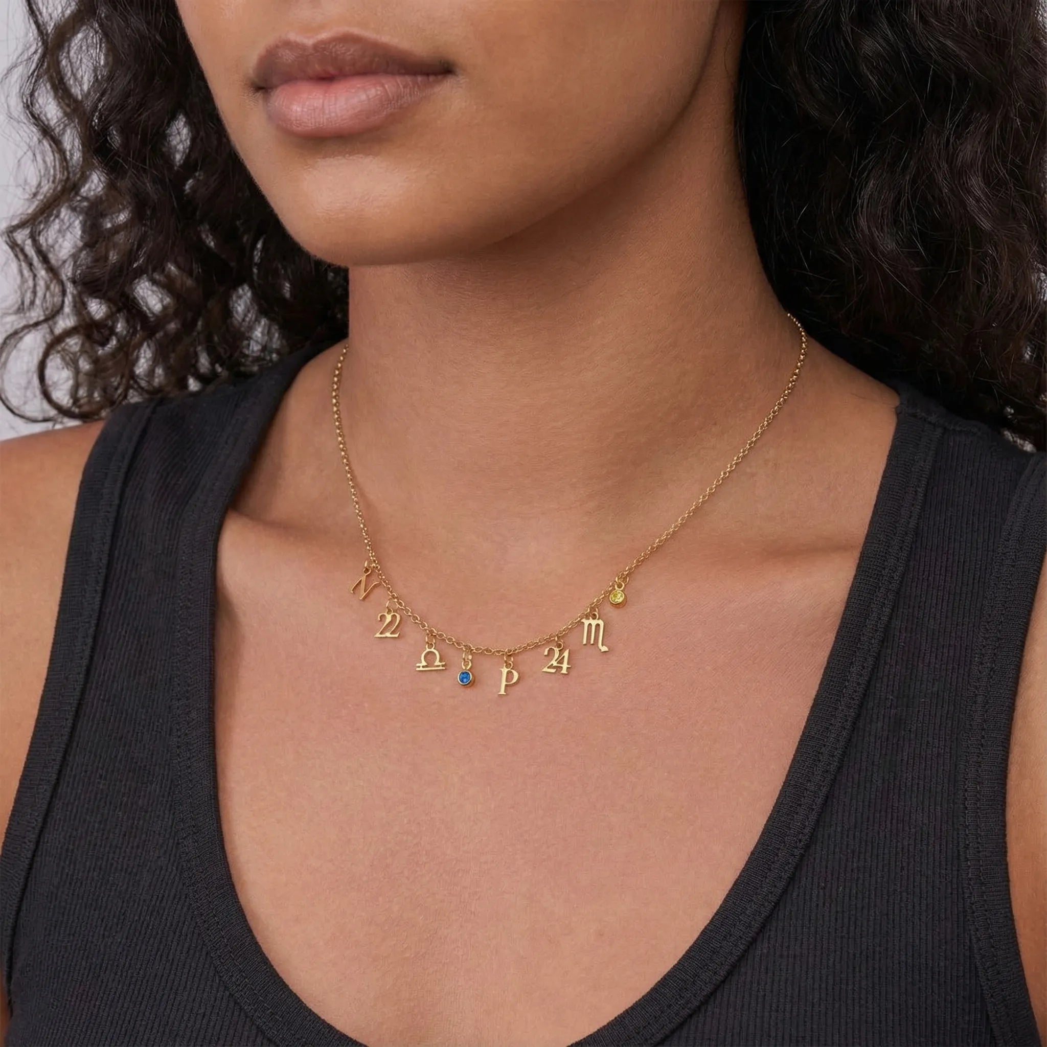 Necklace Story Necklace with Initial, Zodiac, Birthstone & Multiple Charms HBD Story Necklace with Initial, Zodiac, Birthstone & Multiple Charms