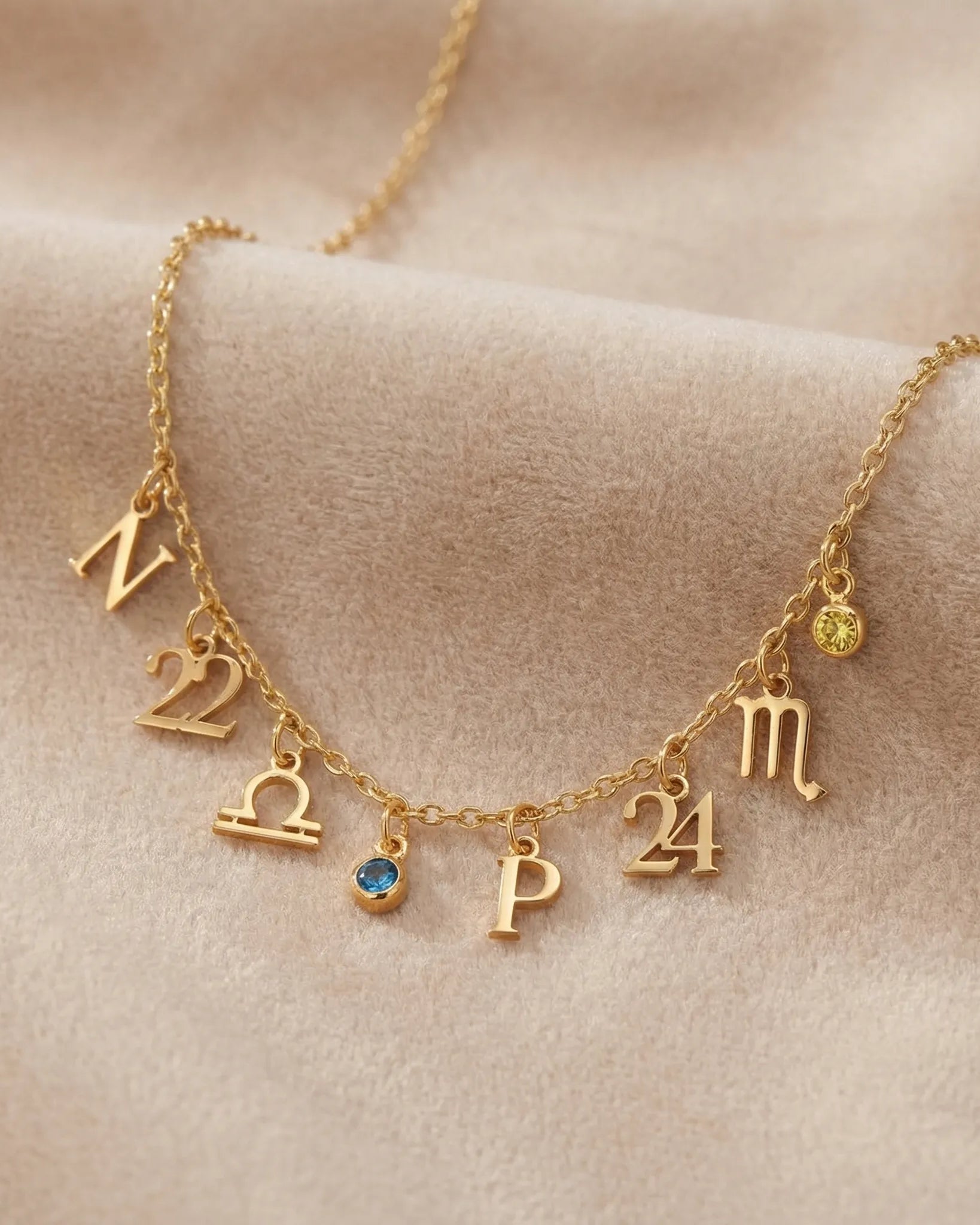 Necklace Story Necklace with Initial, Zodiac, Birthstone & Multiple Charms HBD Story Necklace with Initial, Zodiac, Birthstone & Multiple Charms