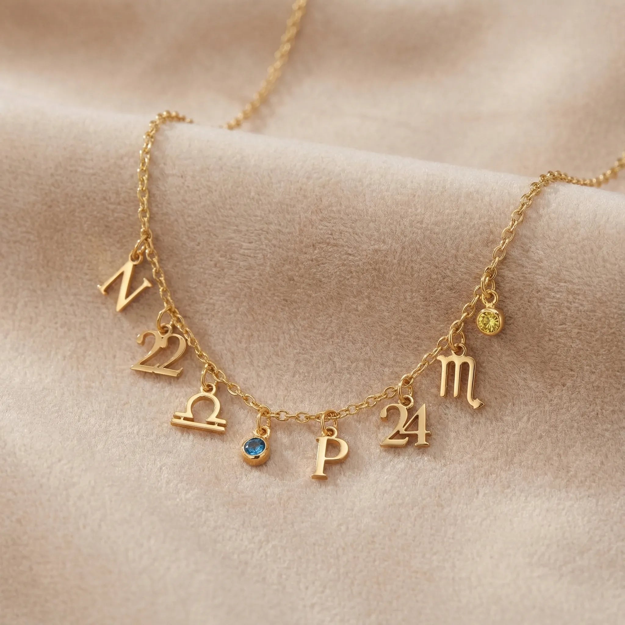 Necklace Story Necklace with Initial, Zodiac, Birthstone & Multiple Charms HBD Story Necklace with Initial, Zodiac, Birthstone & Multiple Charms