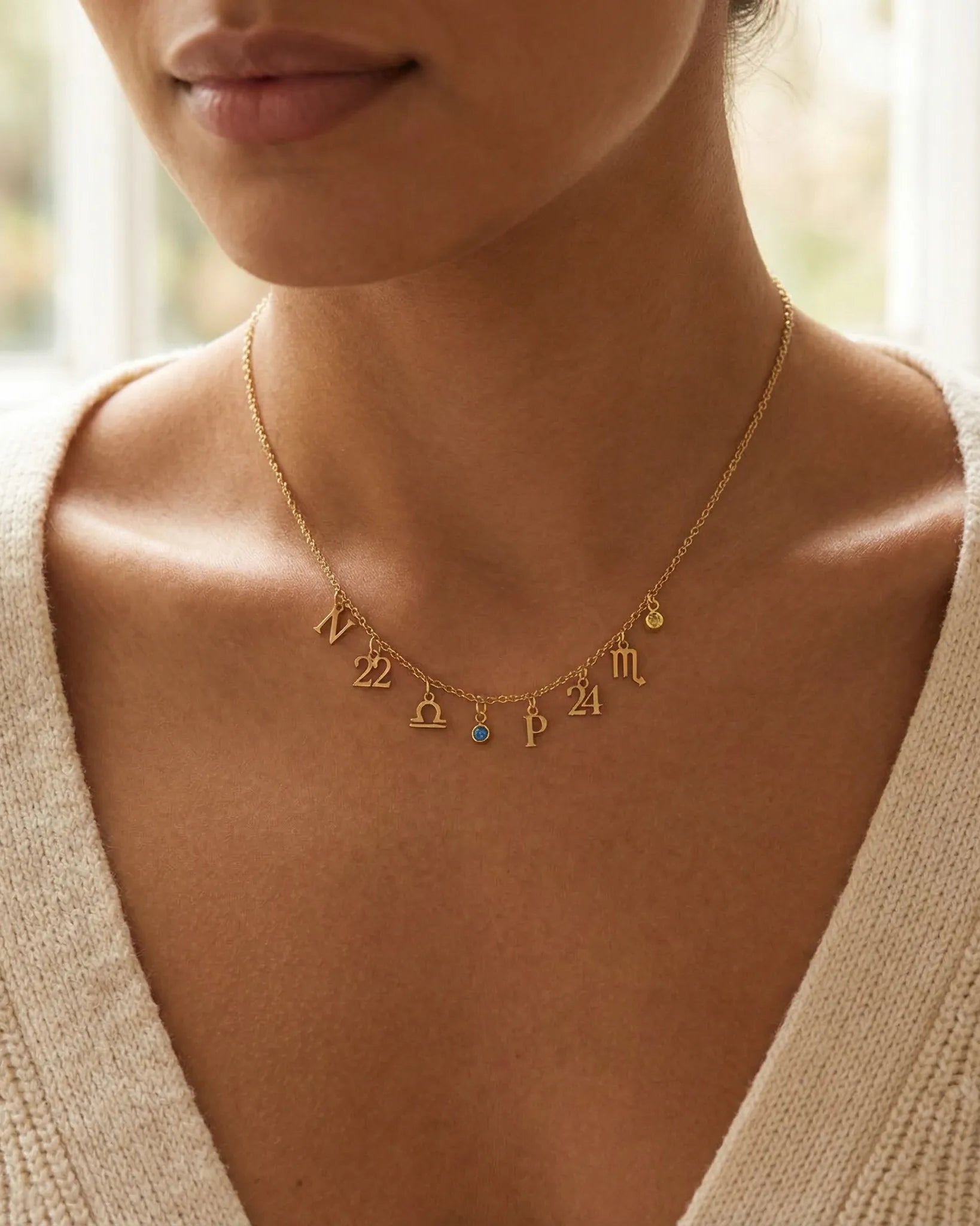 Necklace Story Necklace with Initial, Zodiac, Birthstone & Multiple Charms HBD Story Necklace with Initial, Zodiac, Birthstone & Multiple Charms