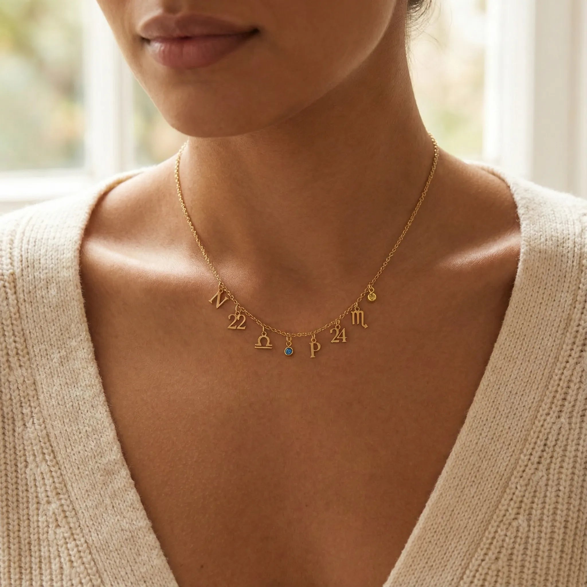 Necklace Story Necklace with Initial, Zodiac, Birthstone & Multiple Charms HBD Story Necklace with Initial, Zodiac, Birthstone & Multiple Charms