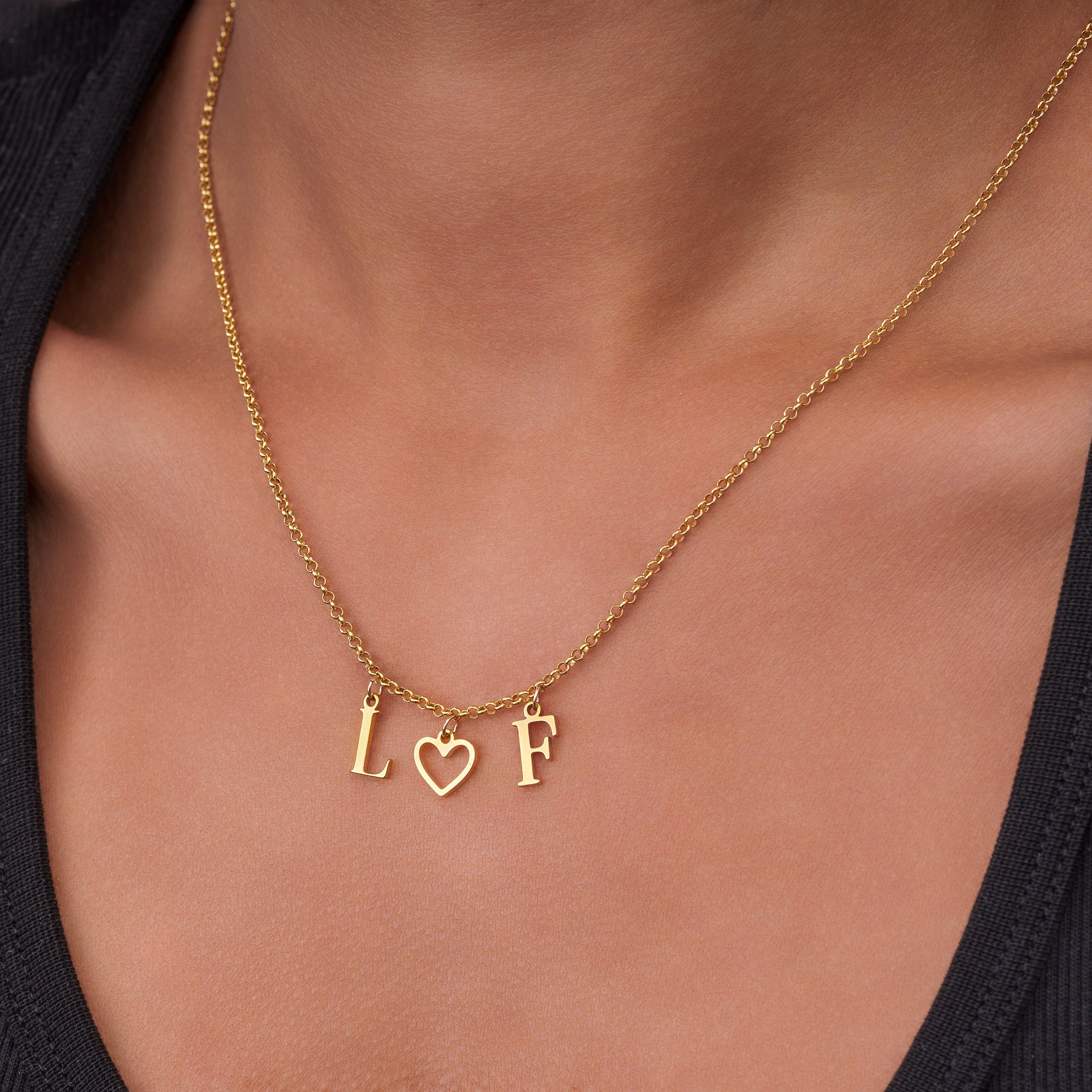 Necklace Initial Heart Initial Necklace HBD Initial Heart Initial Necklace - Couples & Valentine's Day in Gold & Silver