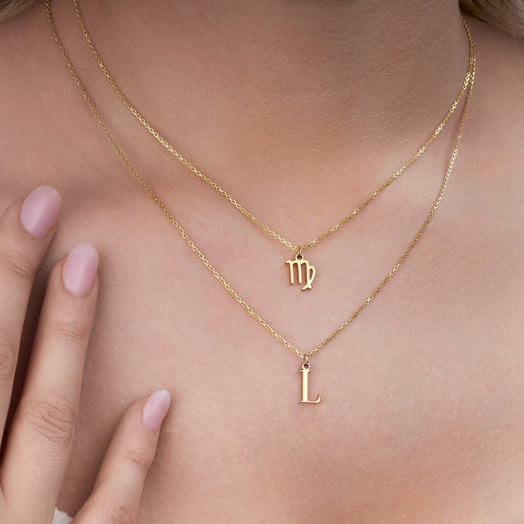 Vermeil / Style 1 / Style 1 Necklace Zodiac & Initial Necklace Layered Set HBD Zodiac & Initial Necklace Layered Set – Personalised Jewellery Duo