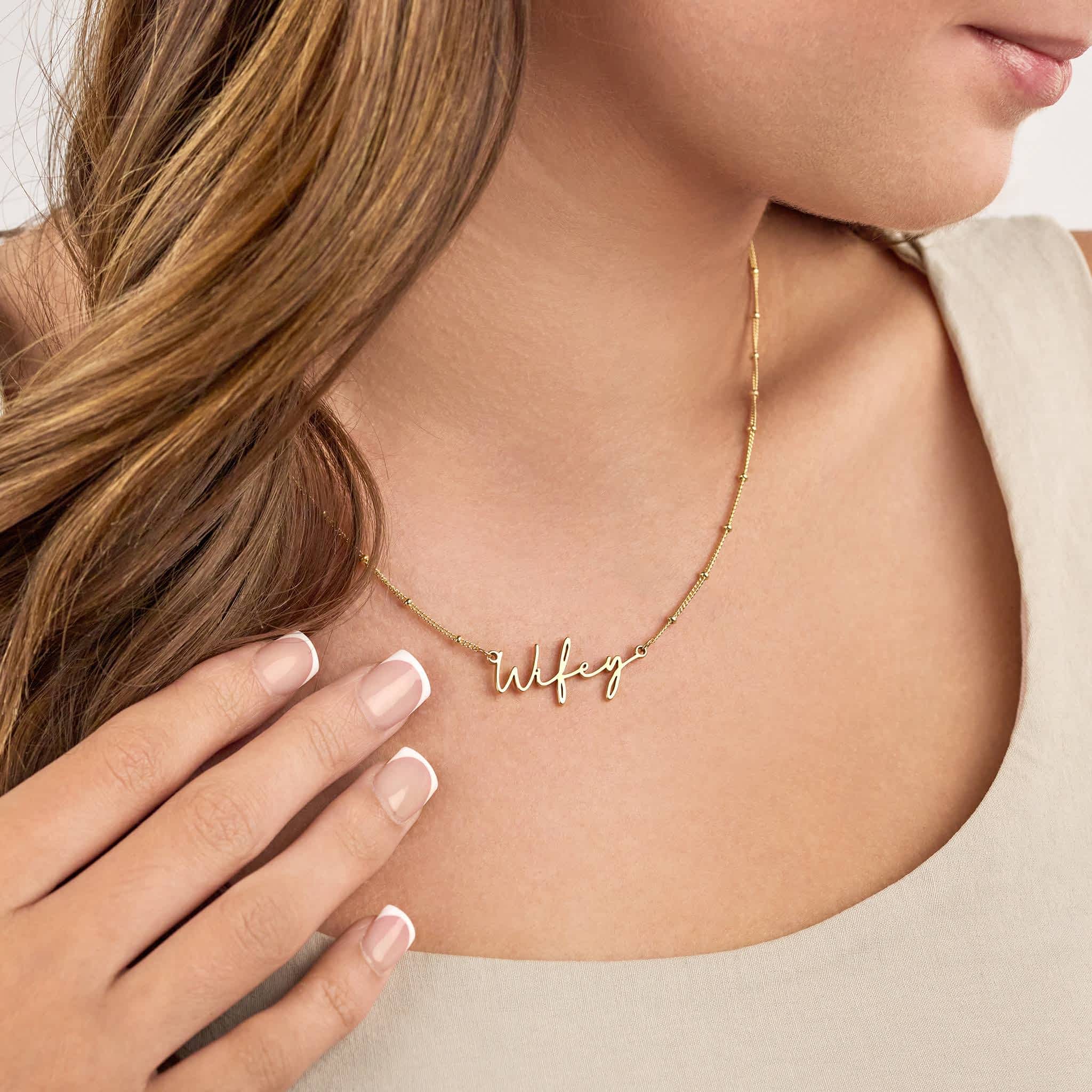 Necklace Wifey Necklace HBD Wifey Necklace | Chain for Wife | Necklace for Her | Present in Gold & Silver
