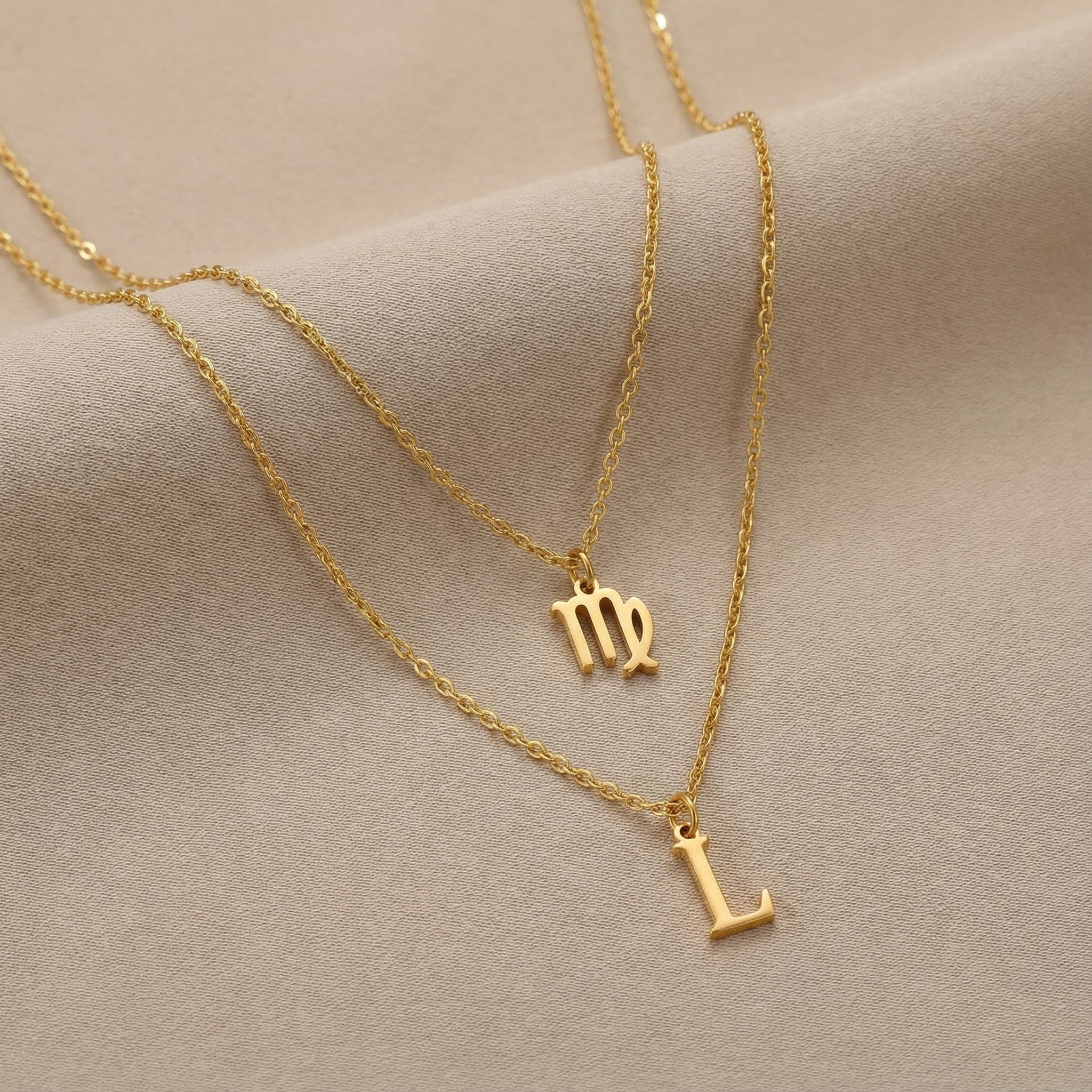 Necklace Zodiac & Initial Necklace Layered Set HBD Zodiac & Initial Necklace Layered Set – Personalised Jewellery Duo