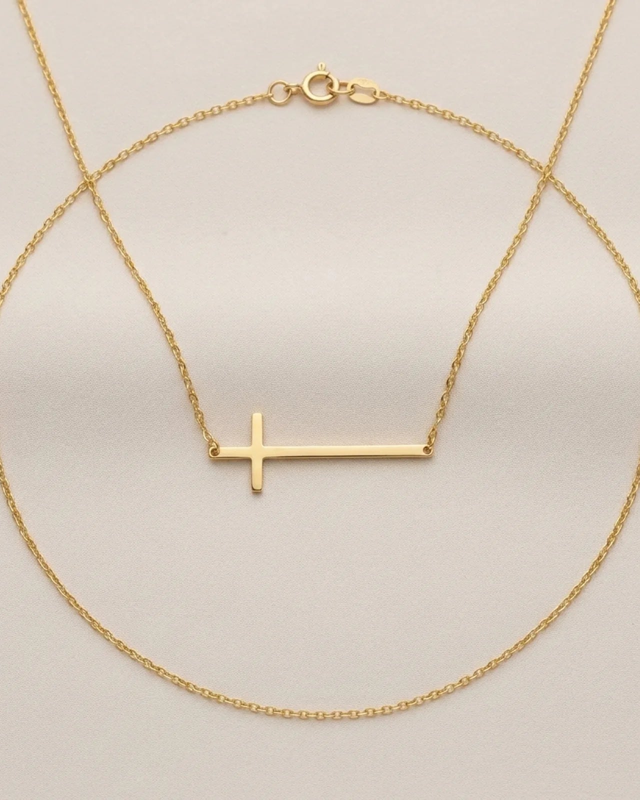 Horizontal Cross Necklace in Gold or Silver – Modern Sideways Cross Pendant