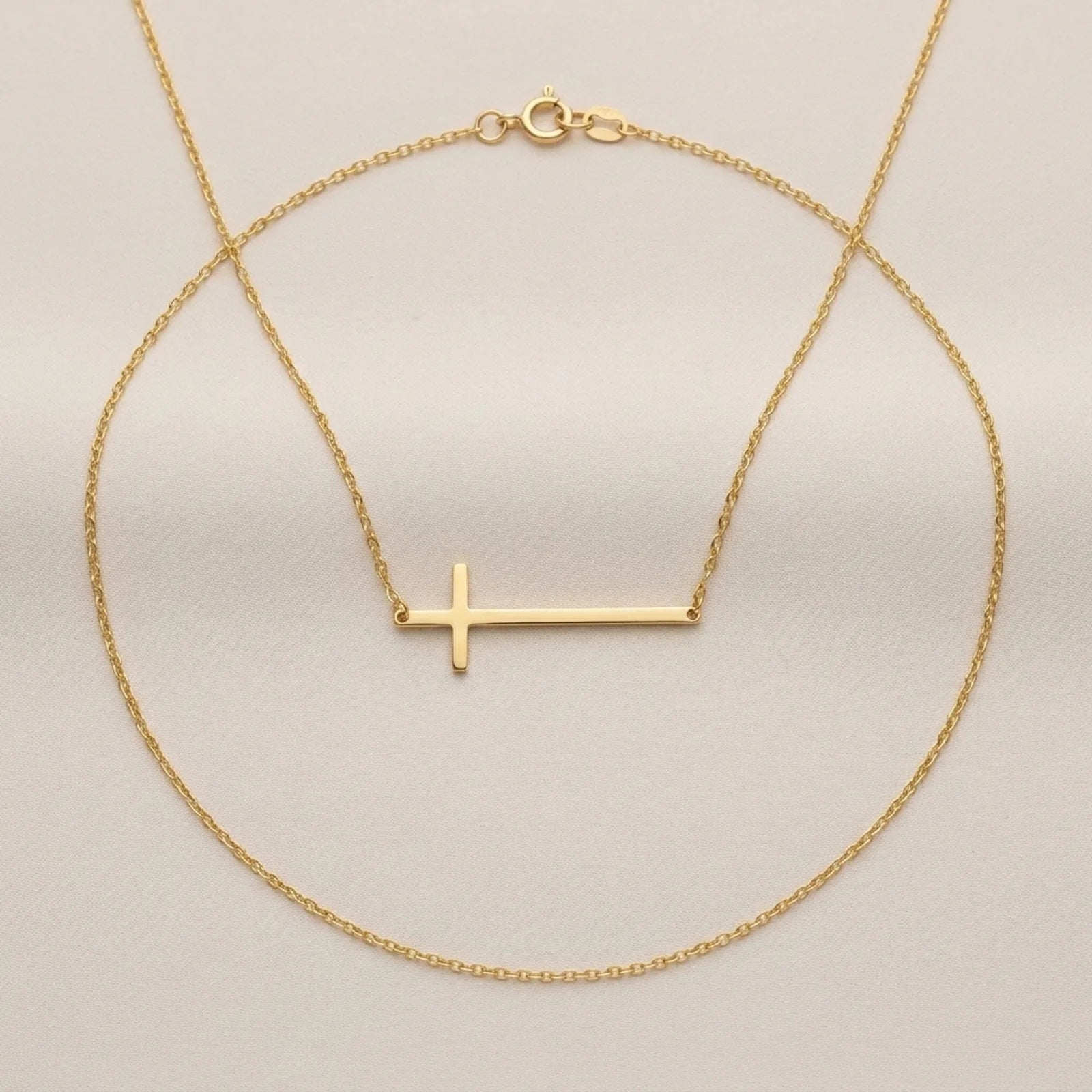 Horizontal Cross Necklace in Gold or Silver – Modern Sideways Cross Pendant