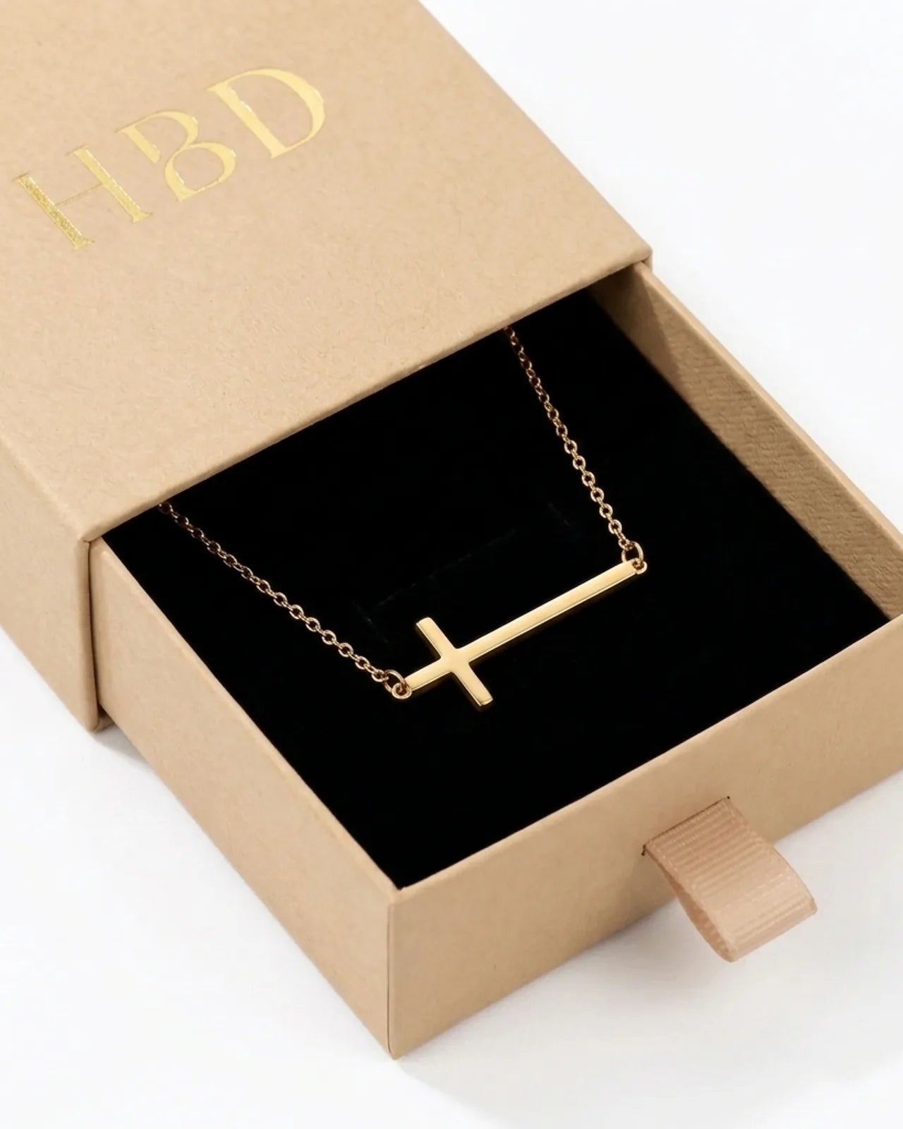 Horizontal Cross Necklace in Gold or Silver – Modern Sideways Cross Pendant