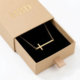 Horizontal Cross Necklace in Gold or Silver – Modern Sideways Cross Pendant