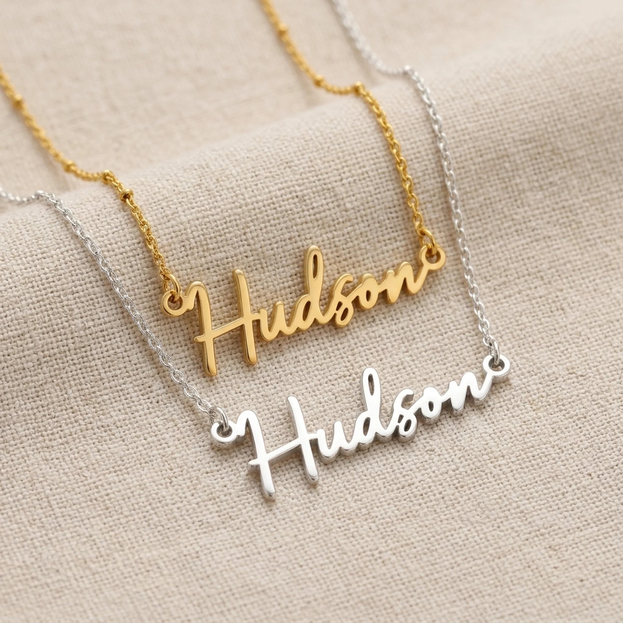 Hudson Name Necklace | 18ct Gold, Silver & Vermeil | Ready to Ship