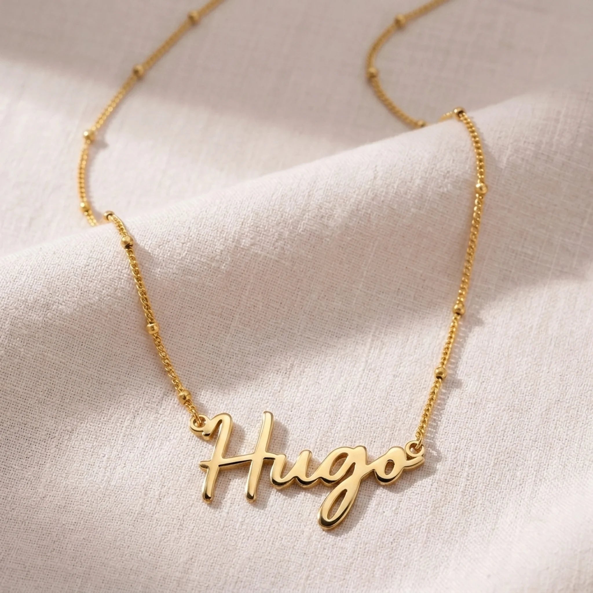 Hugo Name Necklace | 18ct Gold, Silver & Vermeil | Ready to Ship