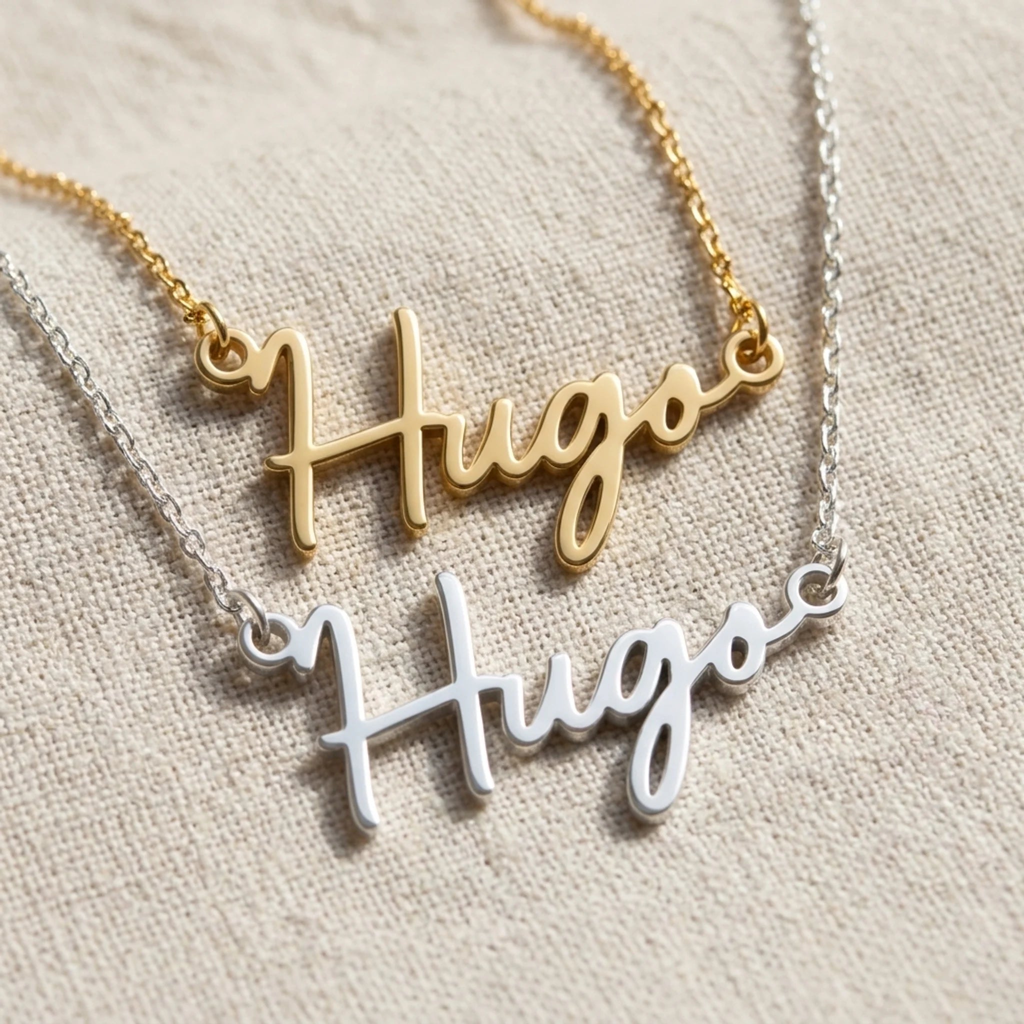 Hugo Name Necklace | 18ct Gold, Silver & Vermeil | Ready to Ship