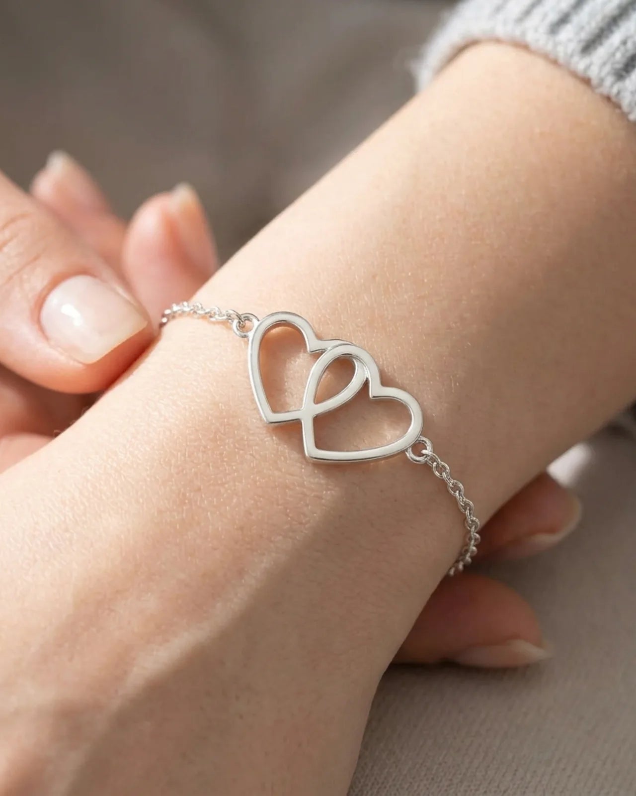 Entwined Hearts Bracelet | Double Heart Pendant | HBD