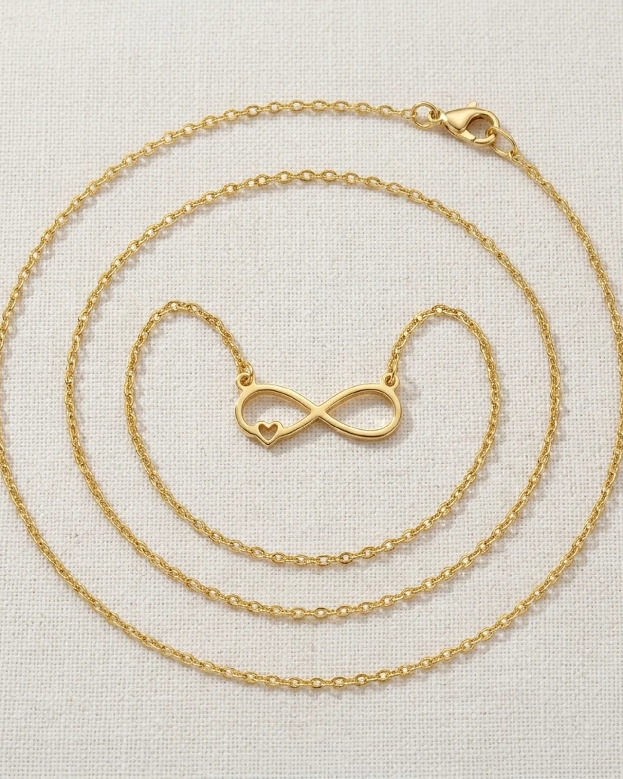 18ct Gold Infinity & Heart Necklace Available in Sterling Silver & 3 Chain Styles