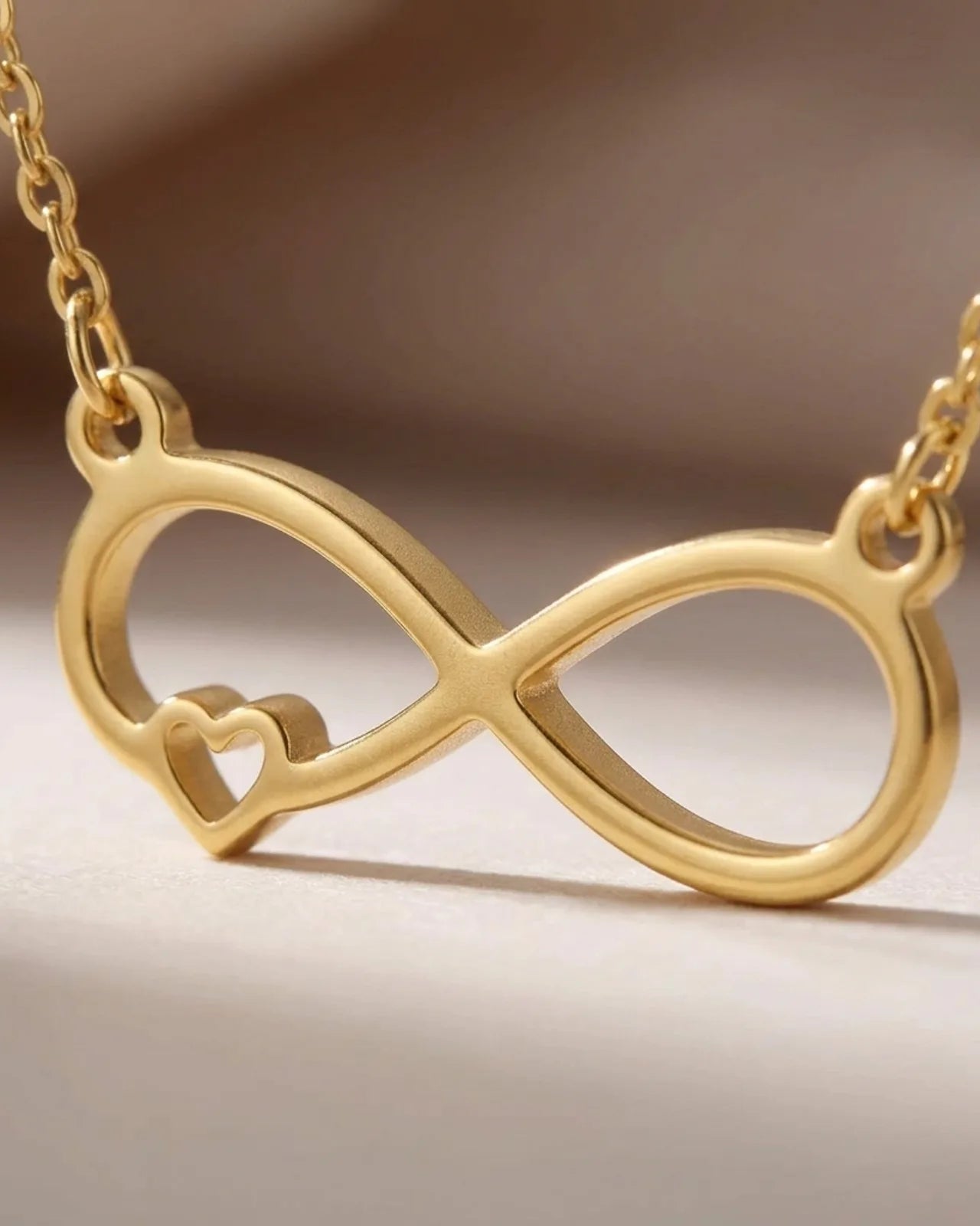 18ct Gold Infinity & Heart Necklace Available in Sterling Silver & 3 Chain Styles