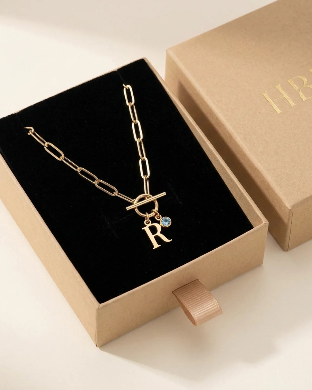 Initial Necklace with Oval Belcher T-bar Chain & Multiple Charms in Gold or Silver