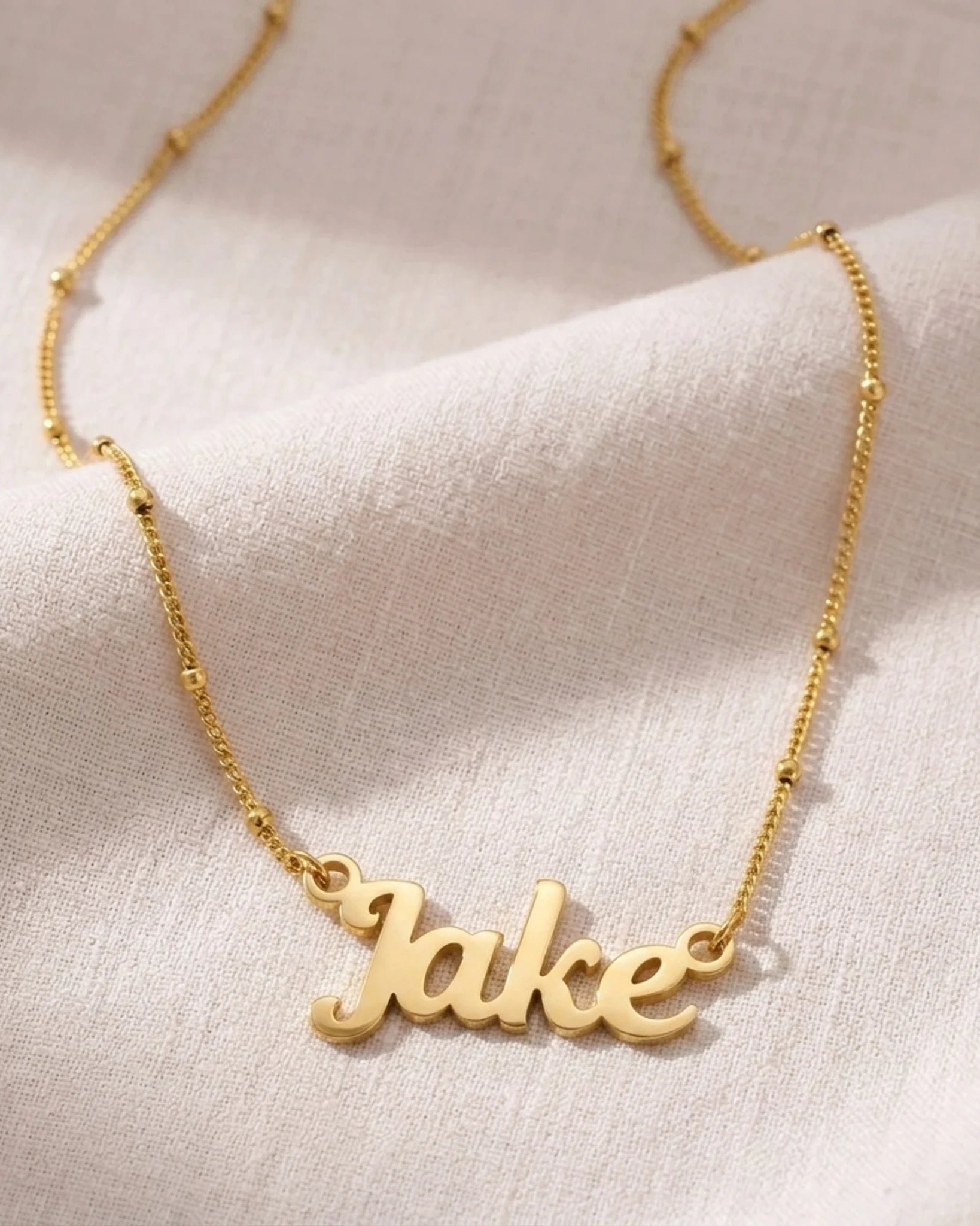 Jake Name Necklace | 18ct Gold, Silver & Vermeil | Ready to Ship