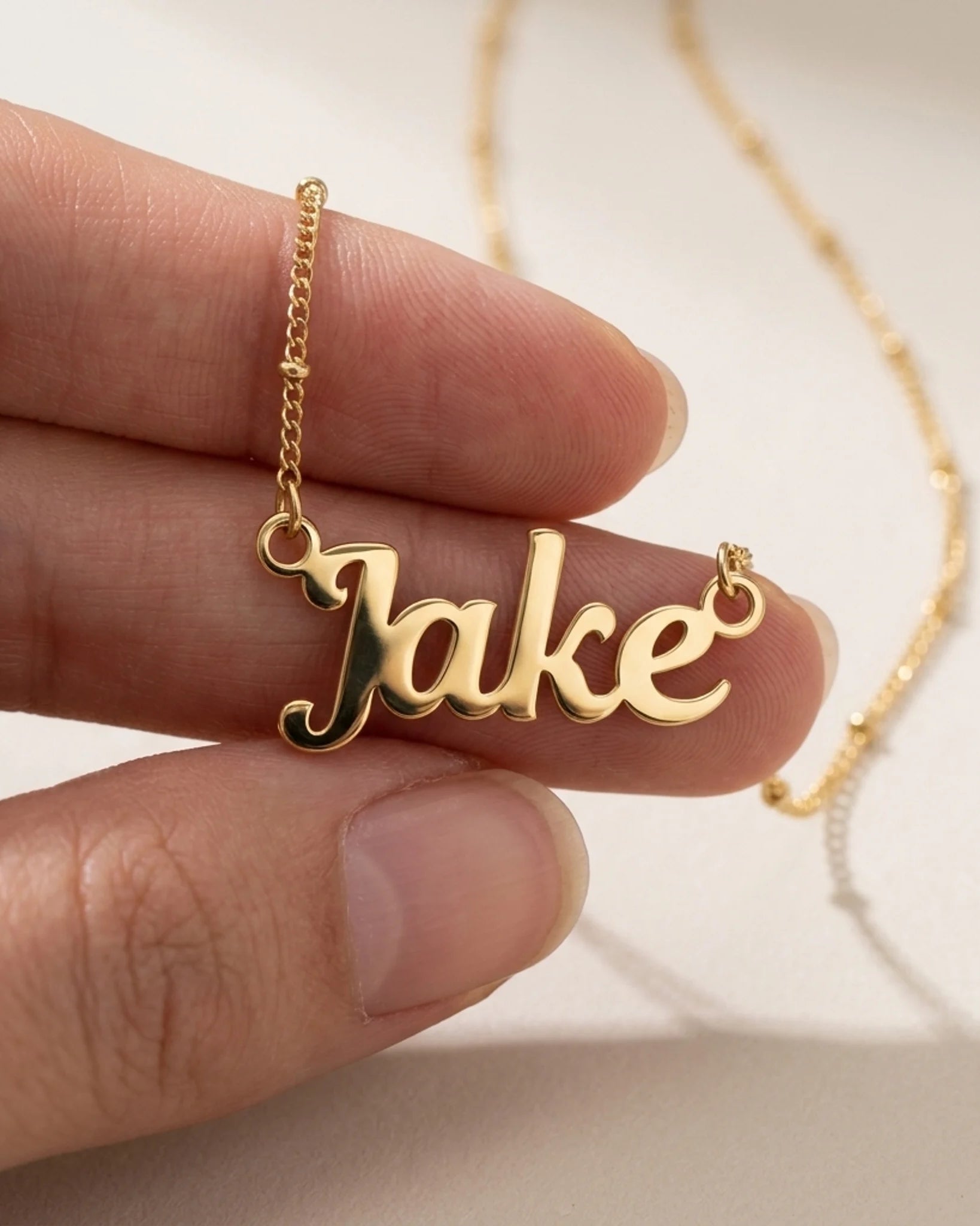 Jake Name Necklace | 18ct Gold, Silver & Vermeil | Ready to Ship