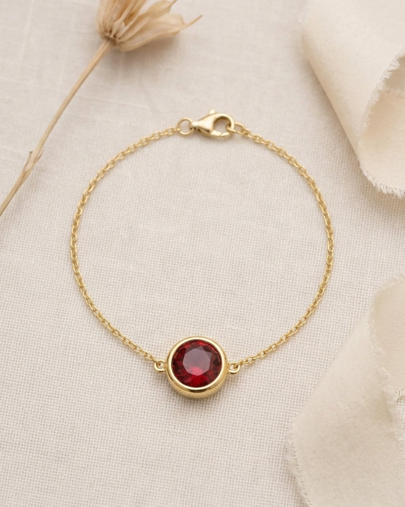 January Birthstone Bracelet | Garnet, Gold & Silver