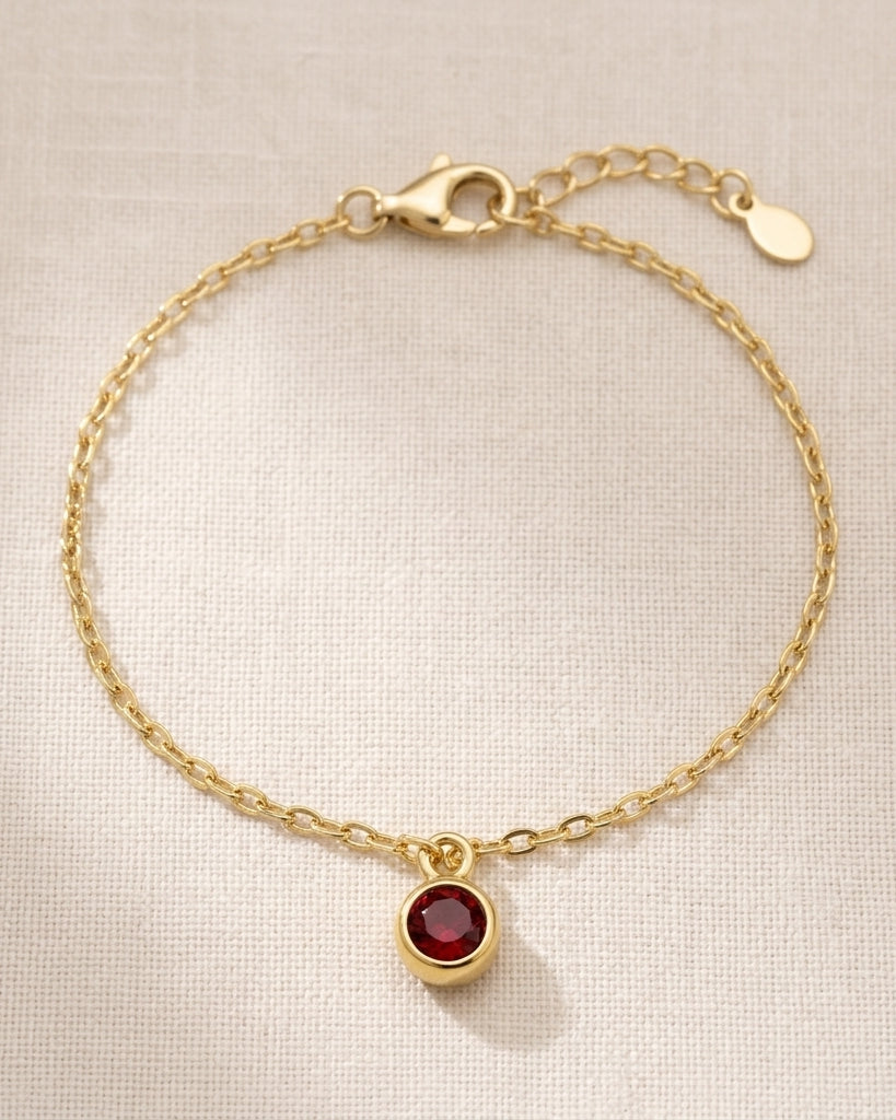 January Birthstone Bracelet | Garnet, Gold & Silver