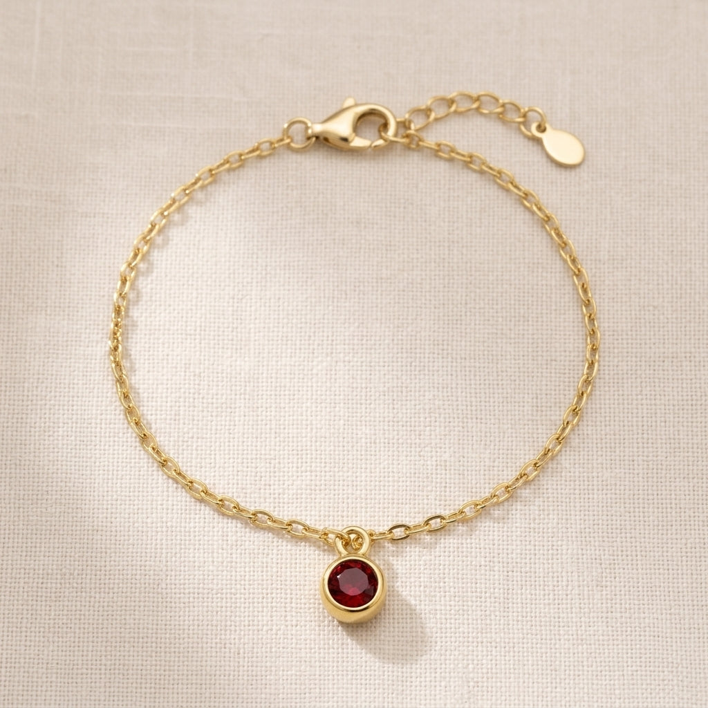 January Birthstone Bracelet | Garnet, Gold & Silver