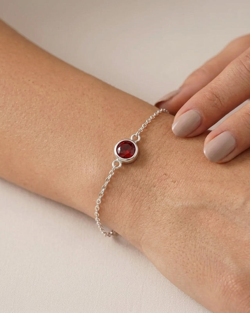 January Birthstone Bracelet | Garnet, Gold & Silver