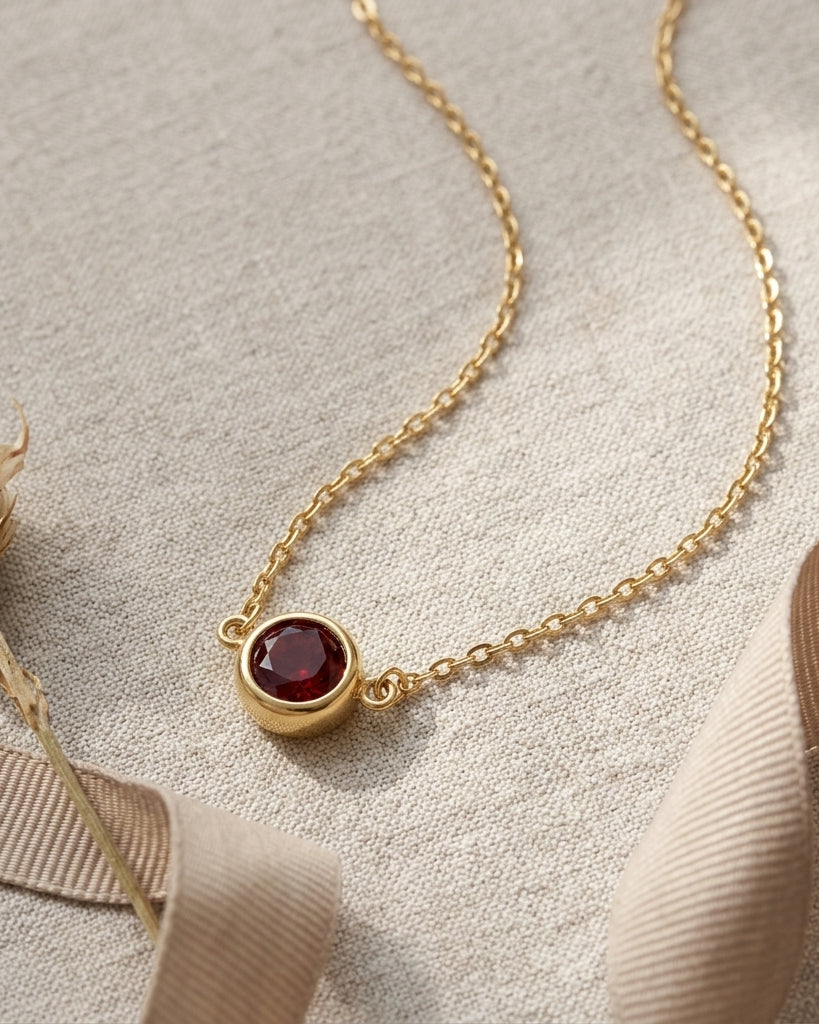 January Birthstone Necklace | Garnet, Gold & Silver