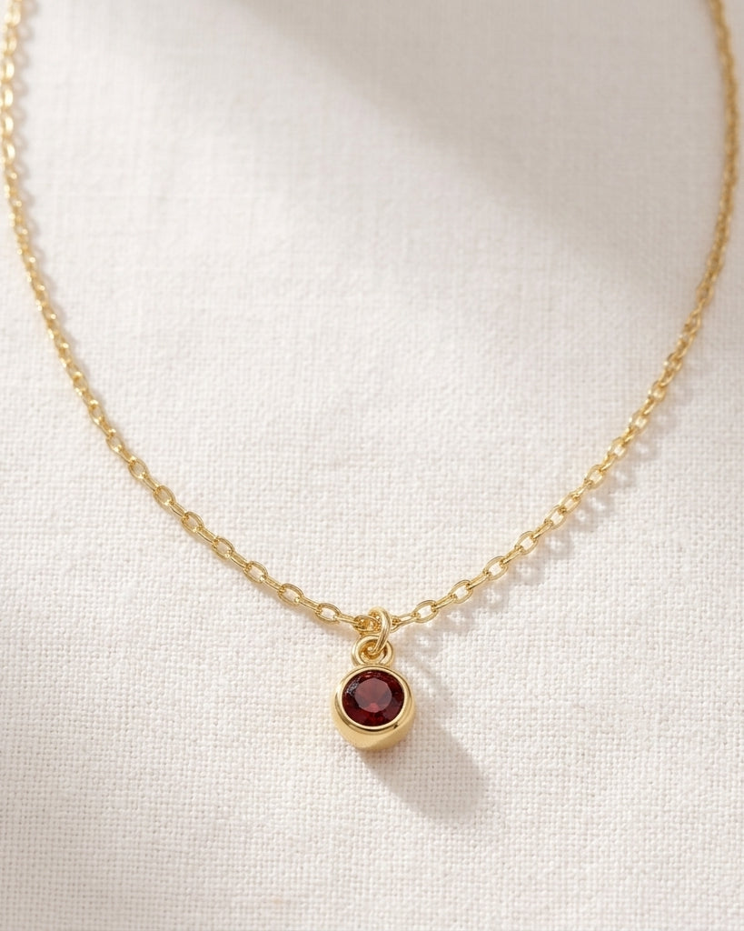 January Birthstone Necklace | Garnet, Gold & Silver