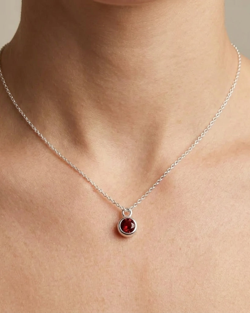 January Birthstone Necklace | Garnet, Gold & Silver