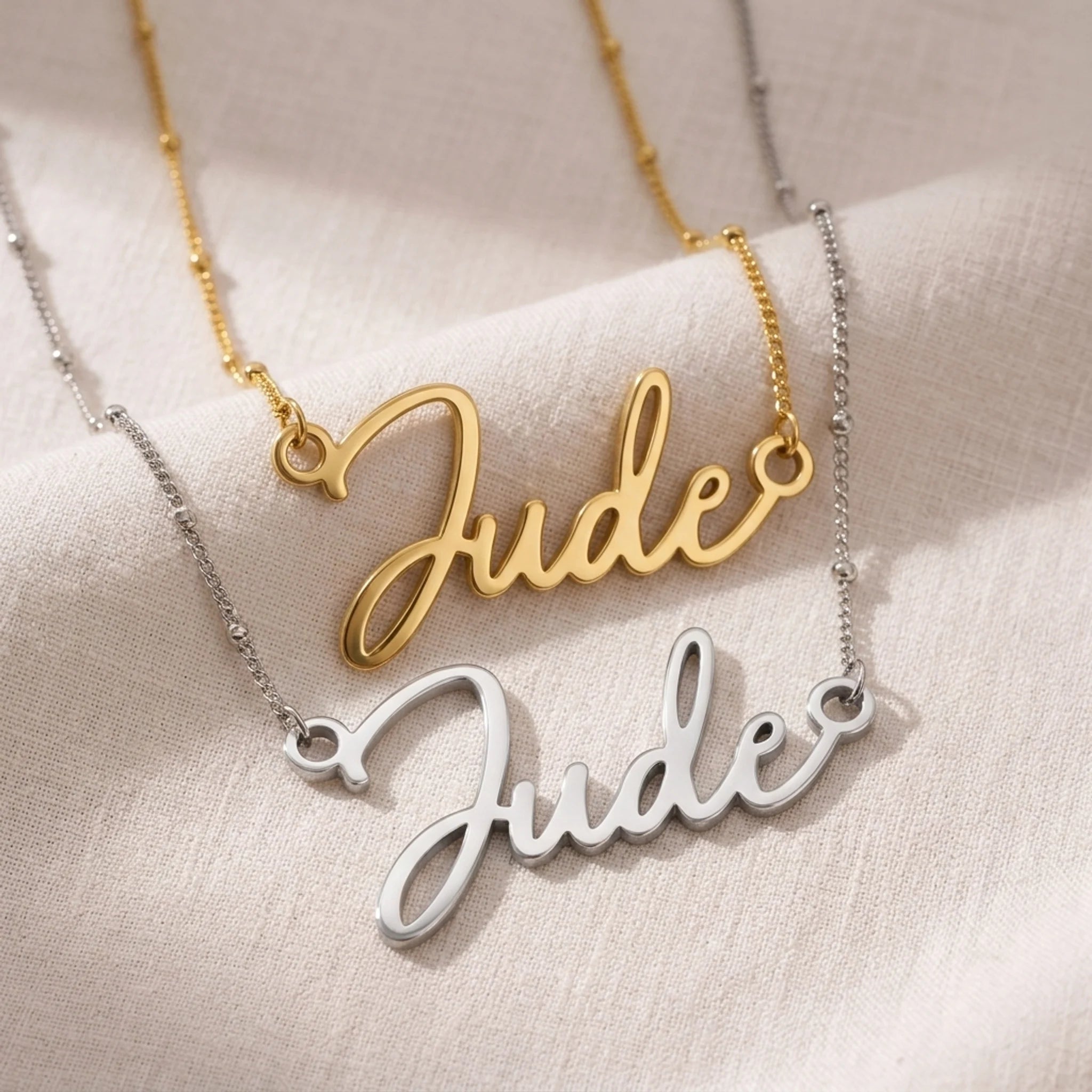 Jude Name Necklace | 18ct Gold, Silver & Vermeil | Ready to Ship