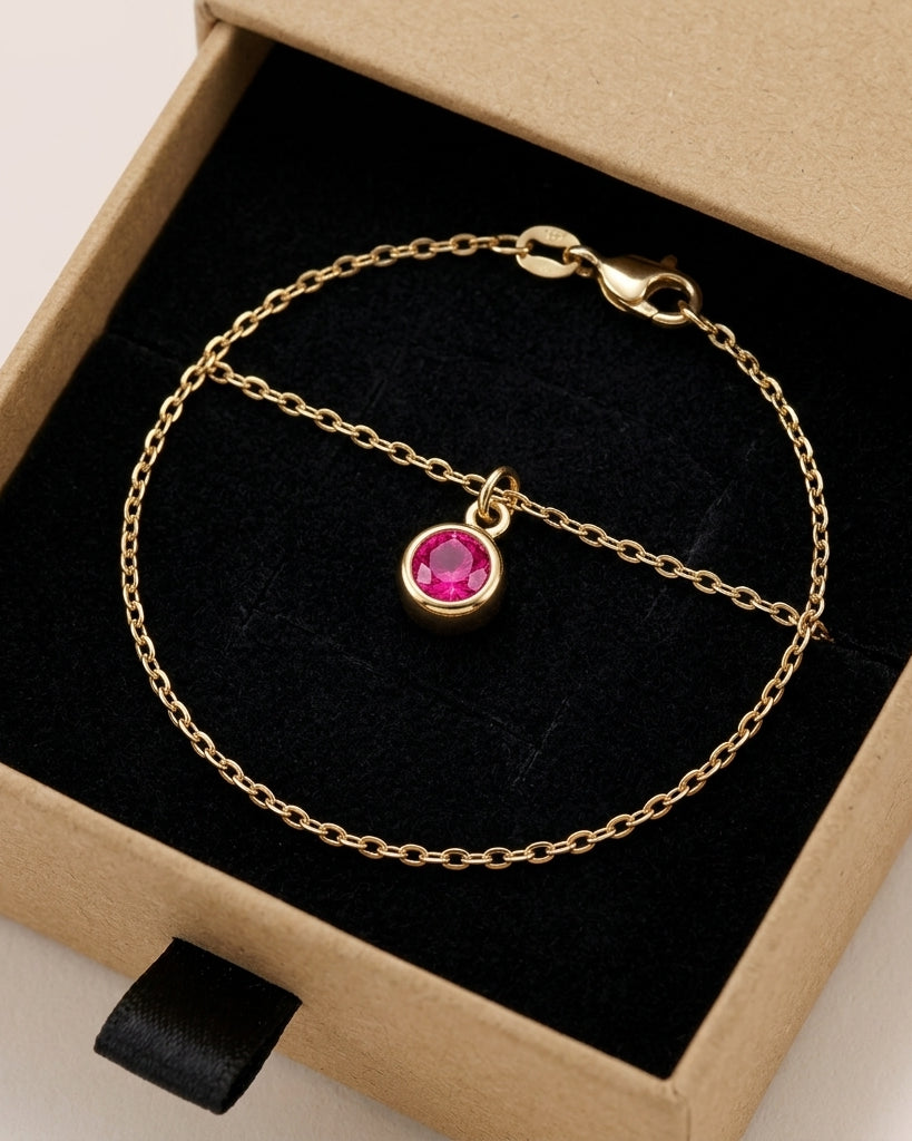 July Birthstone Bracelet | Ruby, Gold & Silver