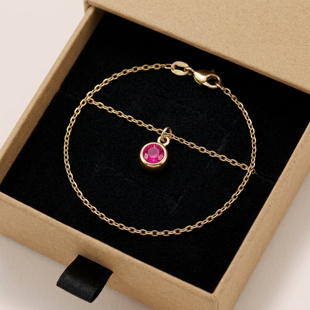July Birthstone Bracelet | Ruby, Gold & Silver