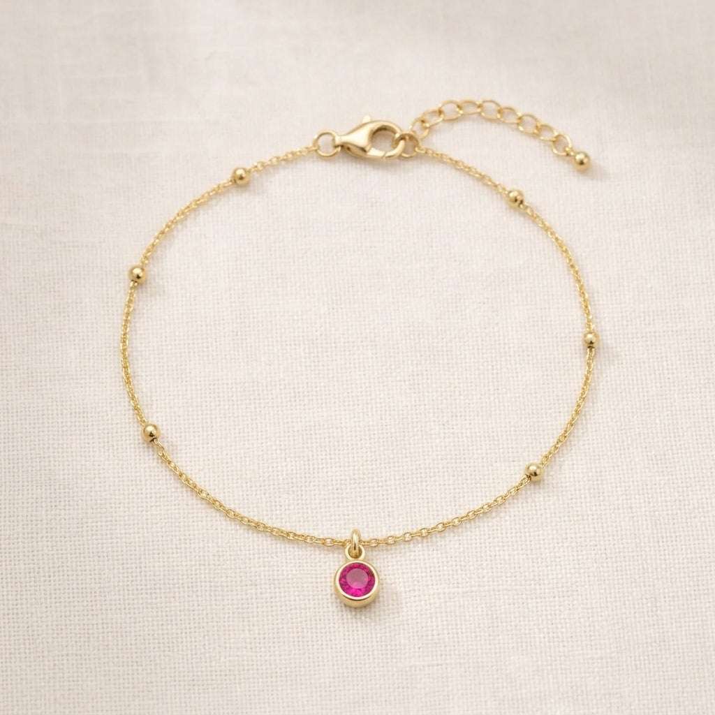 July Birthstone Bracelet | Ruby, Gold & Silver