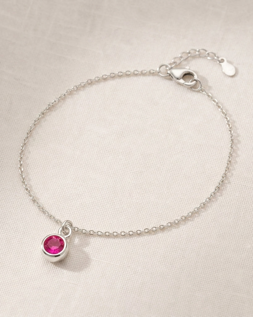 July Birthstone Bracelet | Ruby, Gold & Silver