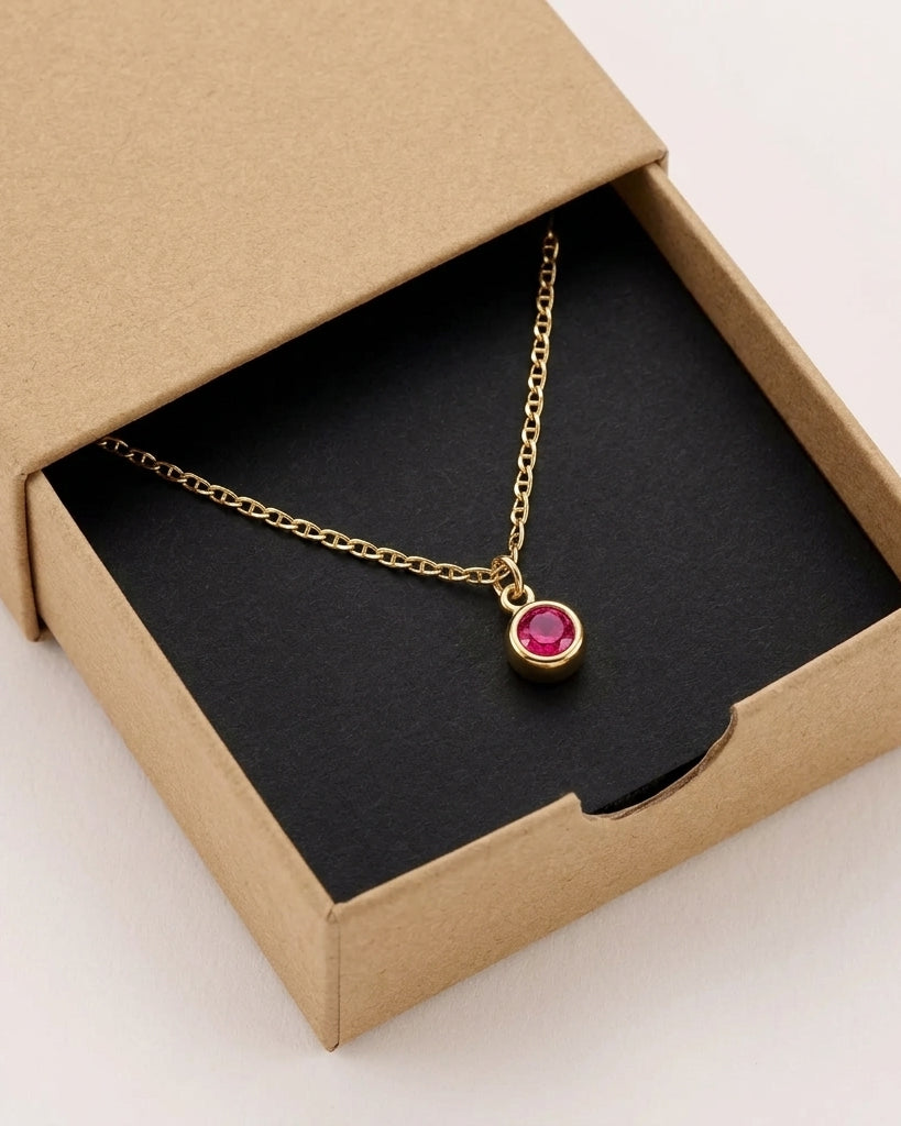 July Birthstone Necklace | Ruby, Gold & Silver