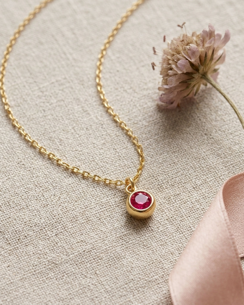July Birthstone Necklace | Ruby, Gold & Silver