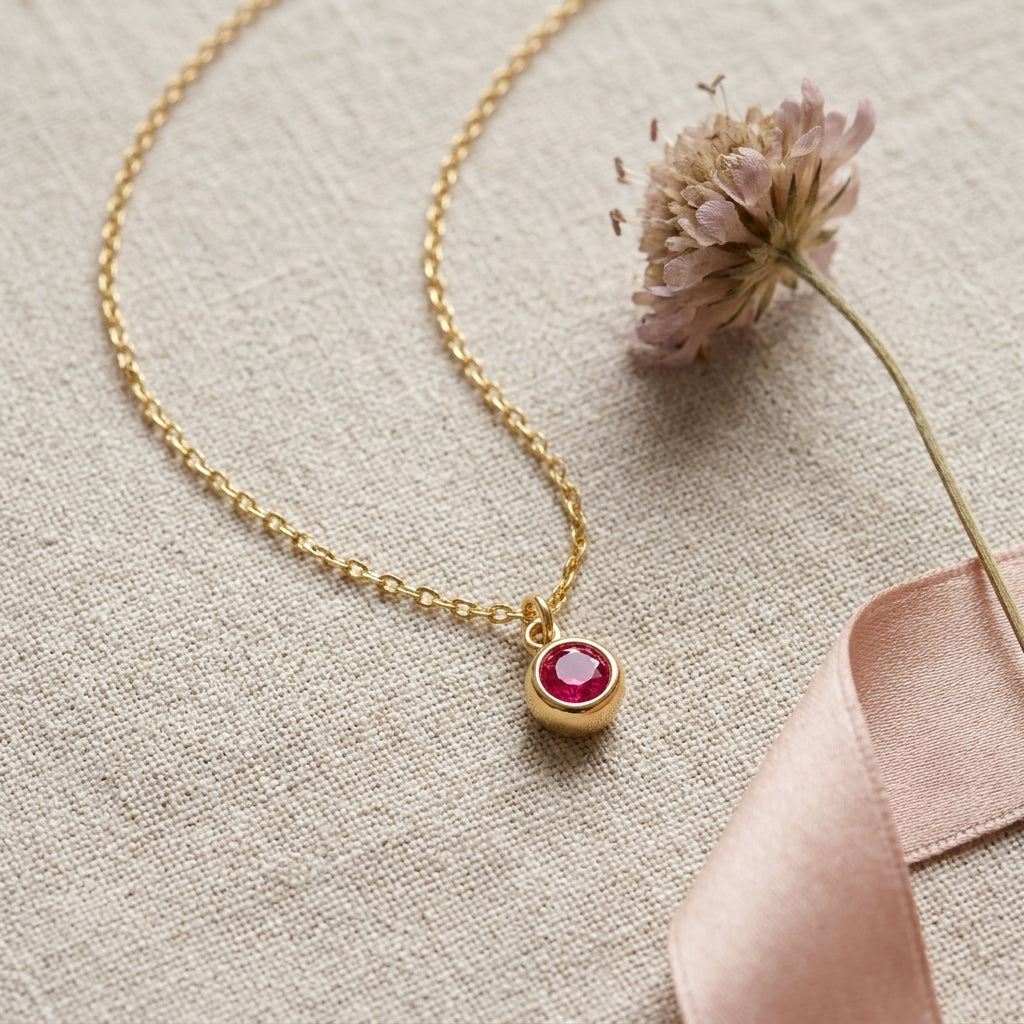 July Birthstone Necklace | Ruby, Gold & Silver