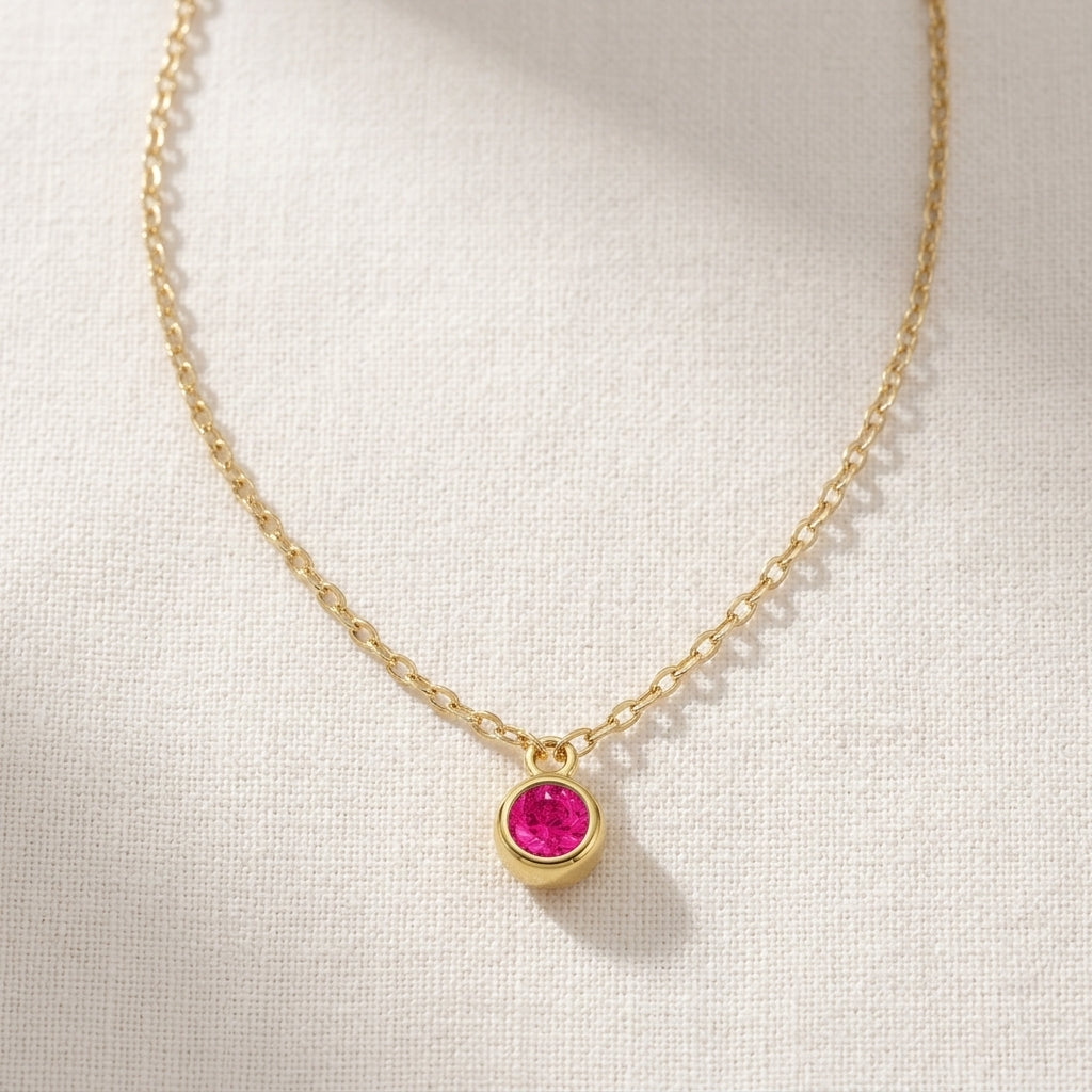 July Birthstone Necklace | Ruby, Gold & Silver