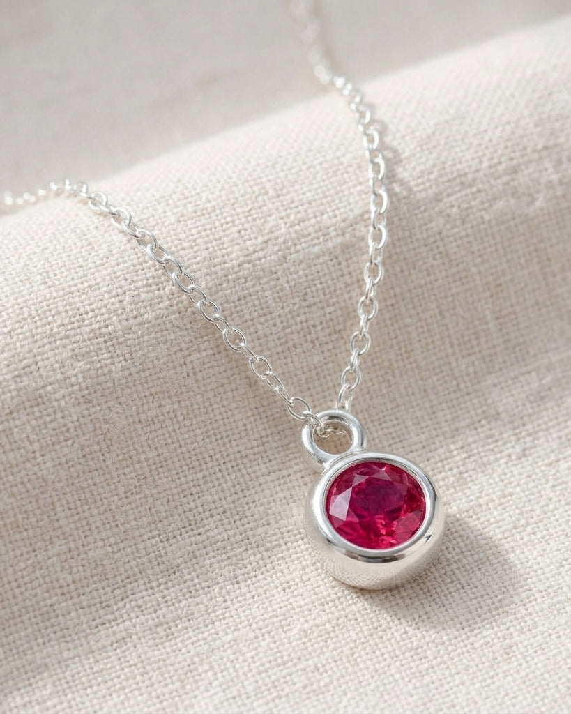 July Birthstone Necklace | Ruby, Gold & Silver