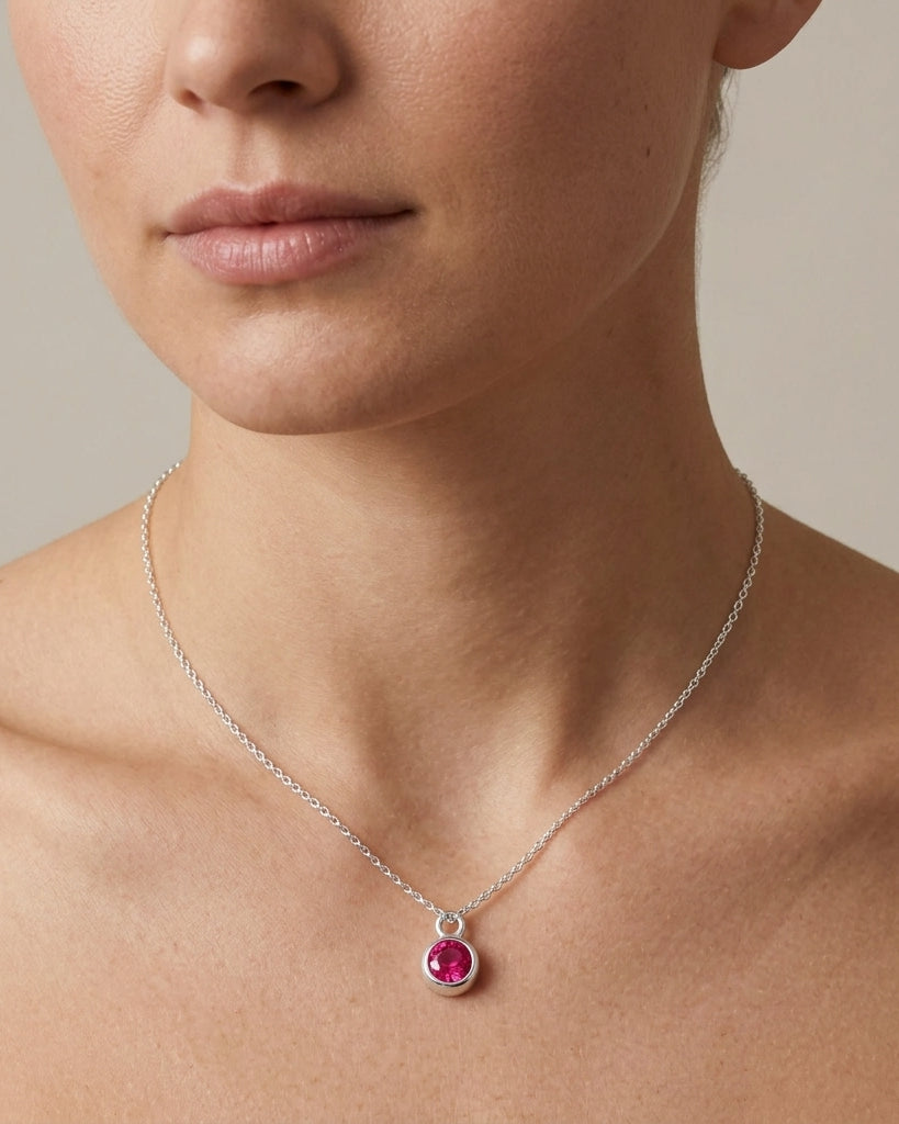 July Birthstone Necklace | Ruby, Gold & Silver