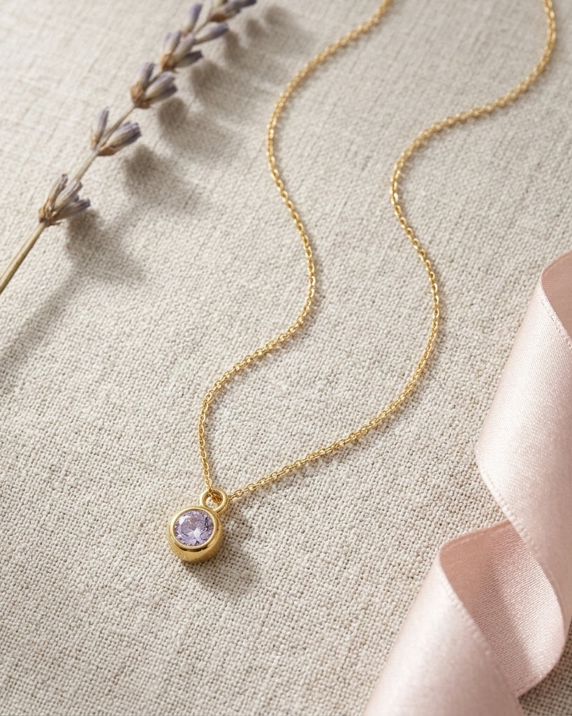 June Birthstone Necklace | Light Amethyst, Gold & Silver