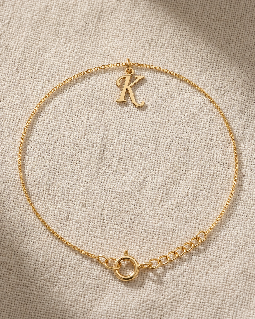 K Bracelet | Initial & Letter K Charm, Gold & Silver