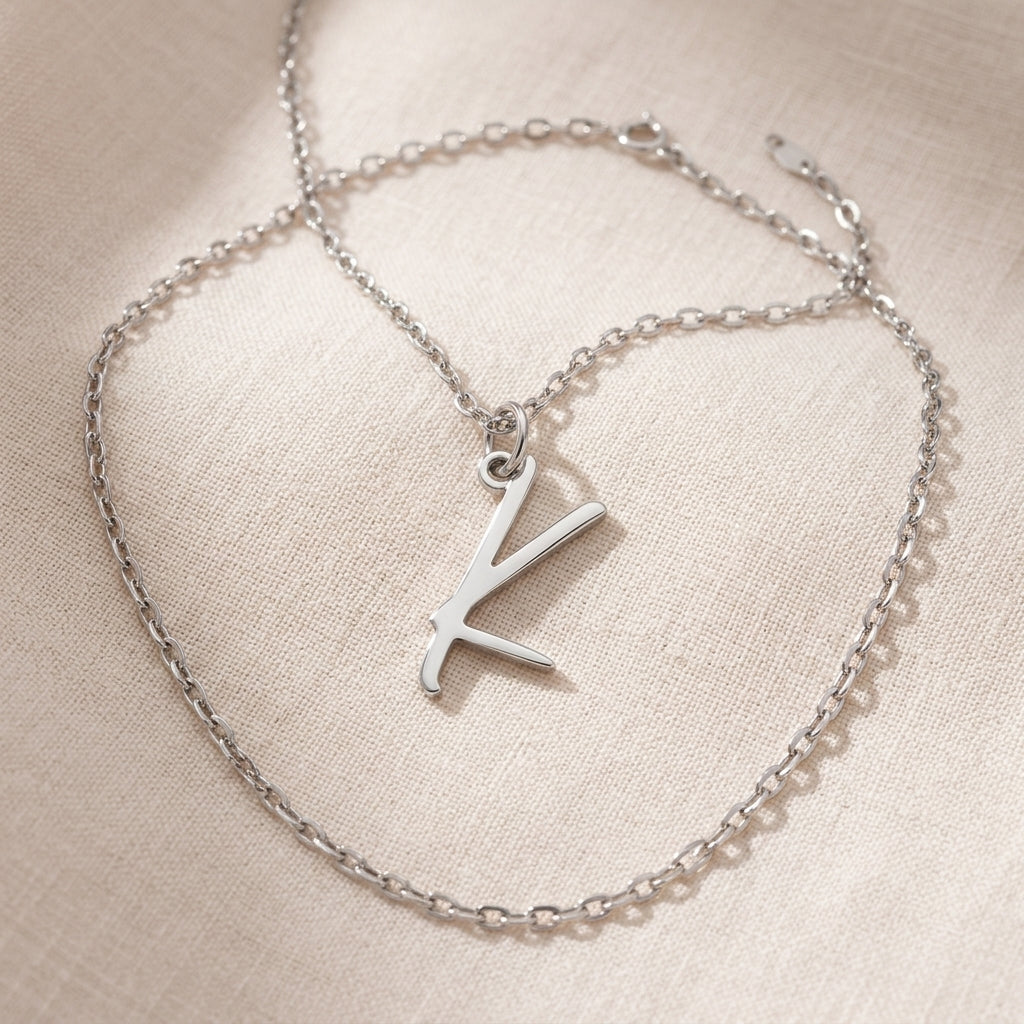 K Necklace | Initial & Letter K Pendant, Gold & Silver