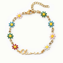 Personalised Kids Daisy Chain Name Bracelet in Gold & Silver