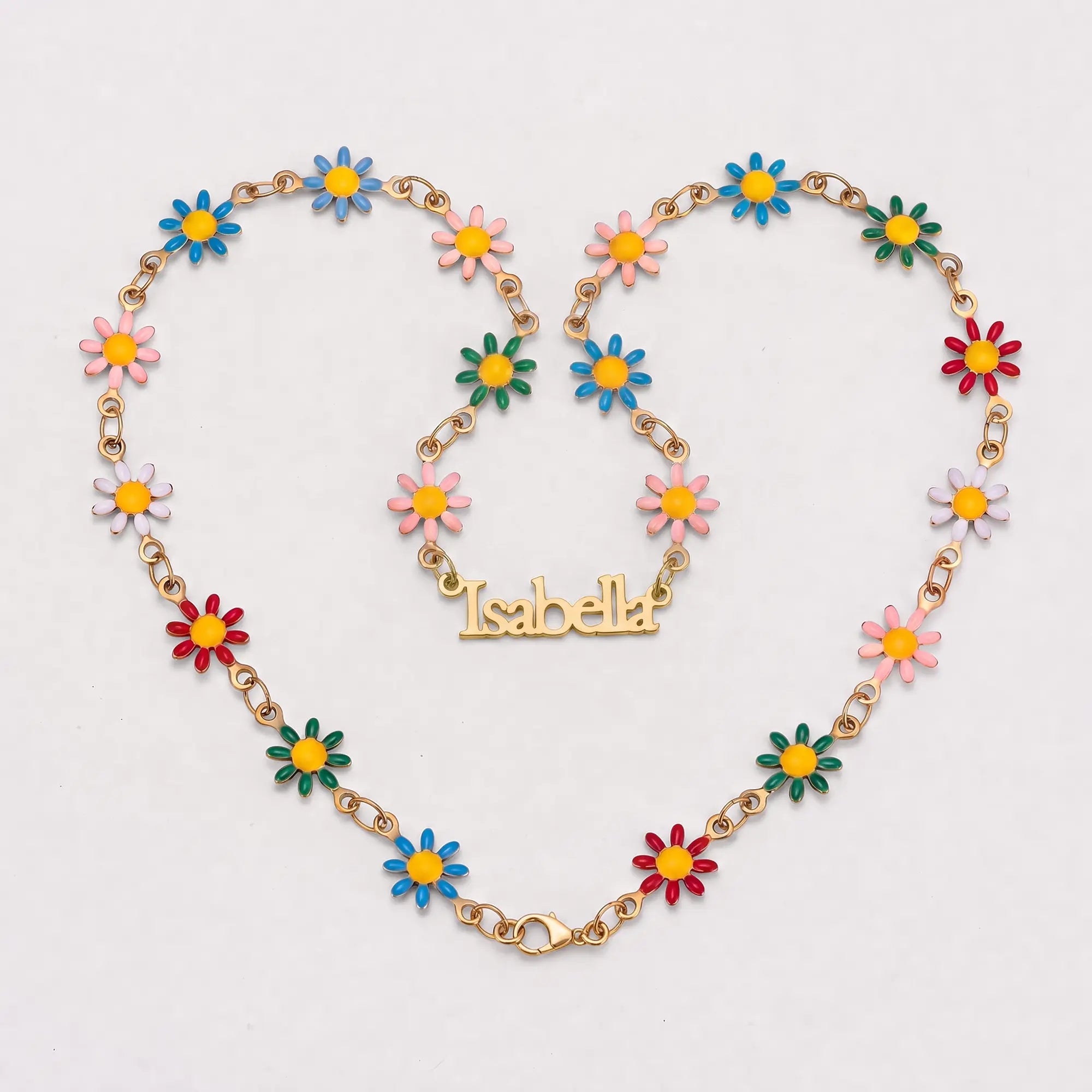 Personalised Kids Daisy Chain Name Necklace in 18ct Gold