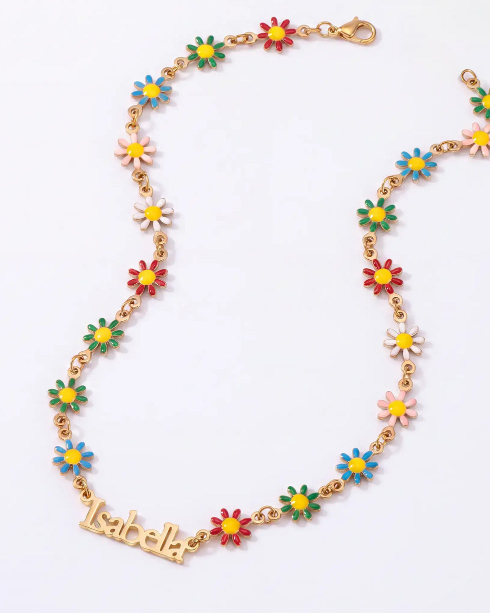 Personalised Kids Daisy Chain Name Necklace in 18ct Gold